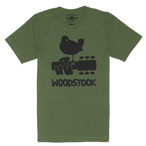 Woodstock Black Bird & Guitar Logo T-Shirt - Lightweight Vintage Style - vintageolive
