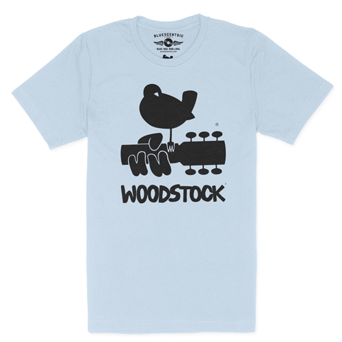 Woodstock Black Bird & Guitar Logo T-Shirt - Lightweight Vintage Style - vintagethrowbackblue