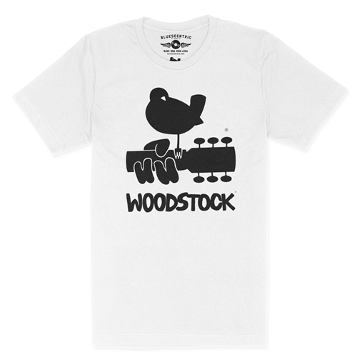 Woodstock Black Bird & Guitar Logo T-Shirt - Lightweight Vintage Style - vintagewhite