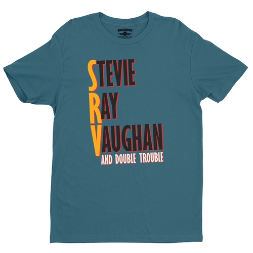 Stevie Ray Vaughan Tilted Double Trouble T-Shirt - Lightweight Vintage Style - vintagedeepteal