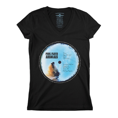 Pink Floyd Animals Vinyl Label V-Neck T Shirt - Women