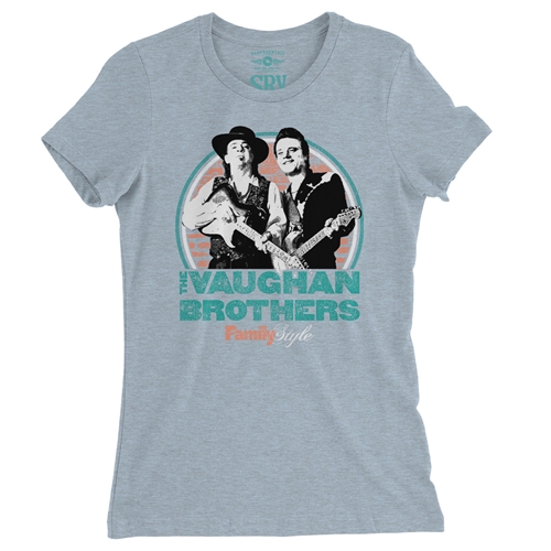 Jimmie & Stevie Ray Vaughan Family Style Ladies T Shirt - Relaxed Fit - ladiesheatherprismblue
