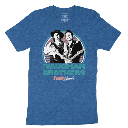 Jimmie & Stevie Ray Vaughan Family Style T-Shirt - Lightweight Vintage Style - vintageheatherroyalblue