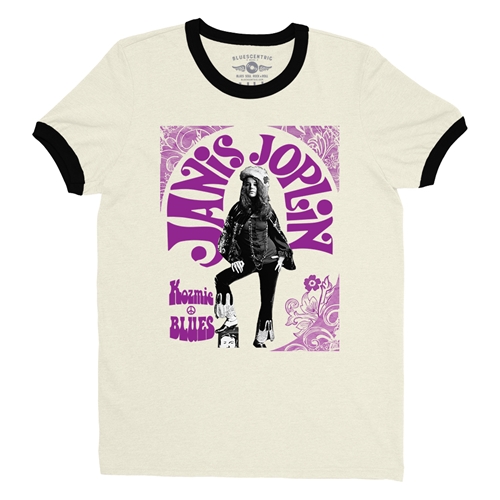 Janis Joplin Kozmic Blues Ringer T-Shirt - ringernaturalblacktrim
