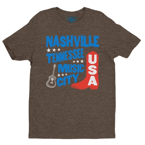 Nashville Music City USA T-Shirt - Lightweight Vintage Style - vintageheatherbrown