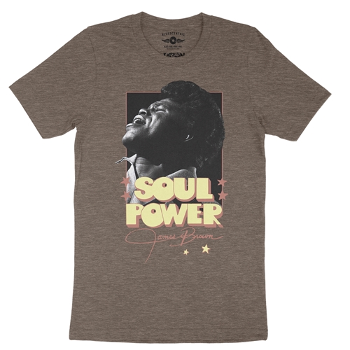James Brown SOUL POWER T-Shirt - Lightweight Vintage Style - vintageheatherbrown