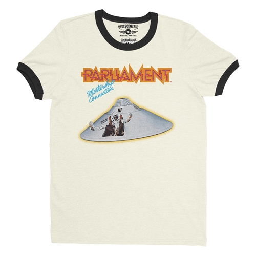Parliament Mothership Connection Album Cover  Ringer T-Shirt - ringernaturalblacktrim