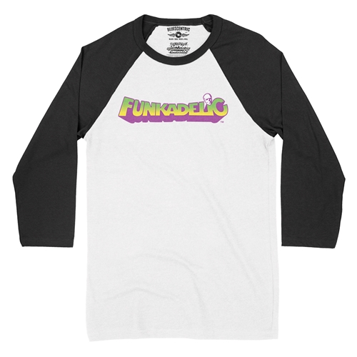Mardi Funkadelic Logo Baseball T-Shirt - raglanwhiteblacksleeve