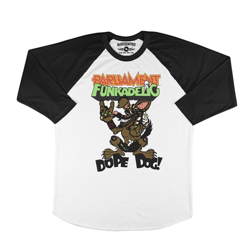 Parliament-Funkadelic Dope Dog Retro Baseball T-Shirt - raglanwhiteblacksleeve