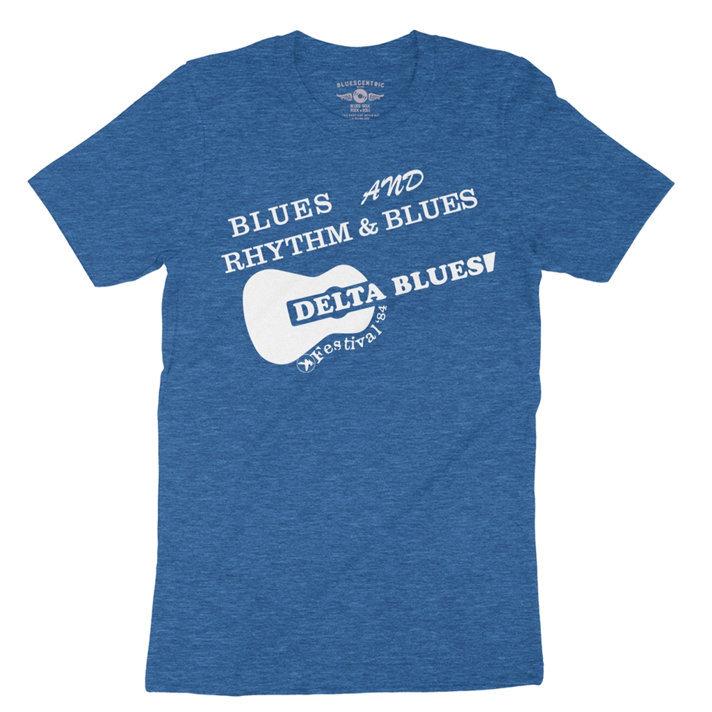 Small Batch Ltd Edition Delta Blues Fest 1984 Reissue T-Shirt - Lightweight Vintage Style - heatherbbblue