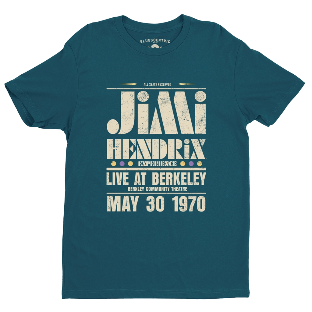 Ltd. Edition Deep Teal Jimi Hendrix Live at Berkeley T-Shirt - Lightweight Vintage Style - vintagedeepteal
