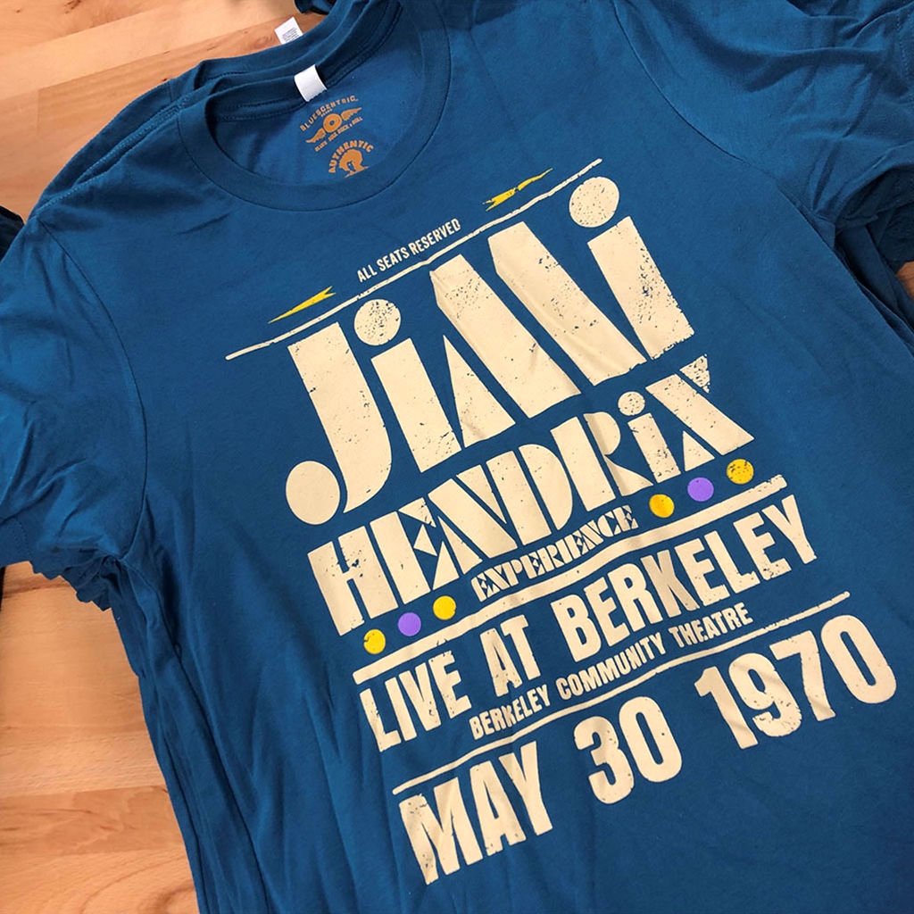 Ltd. Edition Deep Teal Jimi Hendrix Live at Berkeley T-Shirt - Lightweight Vintage Style - vintagedeepteal