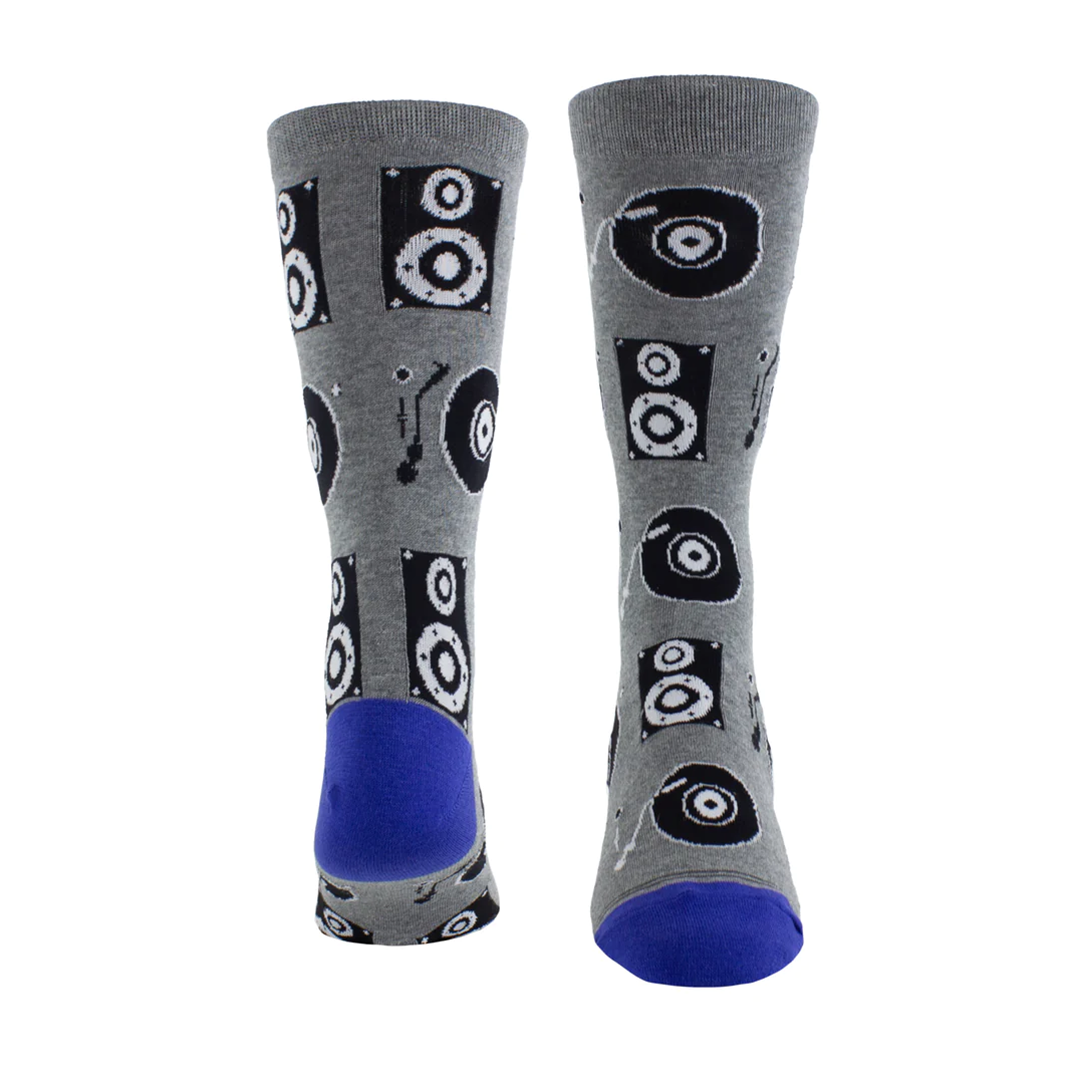 Vinyl Record Turn Tables & Speakers Crew Knit Socks - 1 Pair
